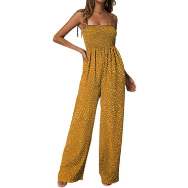 FINELOOK FINELOOK Womens Summer Polka Dot Jumpsuit Spaghetti Strap Backless Wide Leg Pant Party Romper Playsuit 